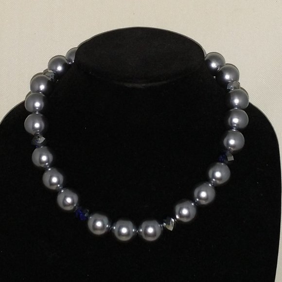 Gray Beaded Necklace Bracelet Set/Statement Necklace/Large bead Necklace - Picture 4 of 5